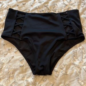 high waited black swimsuit bottoms